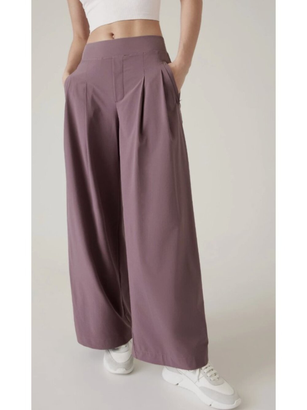 ATHLETA Brooklyn Heights High Rise Pleated Wide Leg Pant Damask Mauve US 6